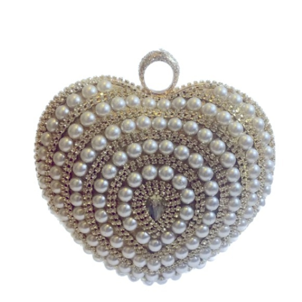 Pearl Studded Heart Shape Top handle clutch